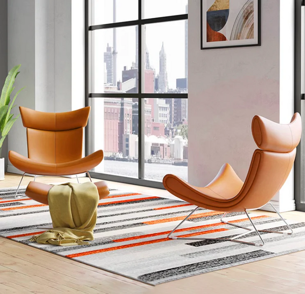 Imola Chair and Ottoman Set with Frame Base, Brown Leather Lounge Chair with Aluminium Frame – Contemporary Modern Accent Seating - My Store