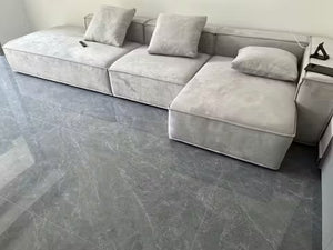 Yetta Grey Velvet Three Seater Corner Sofa | Modern Contemporary L-Shaped Sofa Set with Soft Cushioned Seating & Sturdy Frame