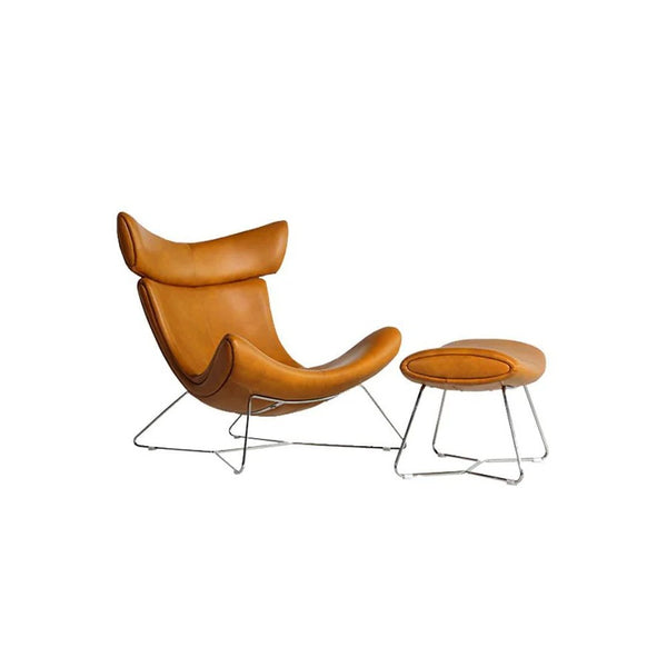 Imola Chair and Ottoman Set with Frame Base, Brown Leather Lounge Chair with Aluminium Frame – Contemporary Modern Accent Seating - My Store