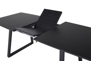 Inca Extendable Dining Table | Black MDF Top with Black Metal Legs, 160–200cm