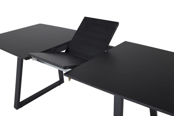 Inca Extendable Dining Table | Black MDF Top with Black Metal Legs, 160–200cm