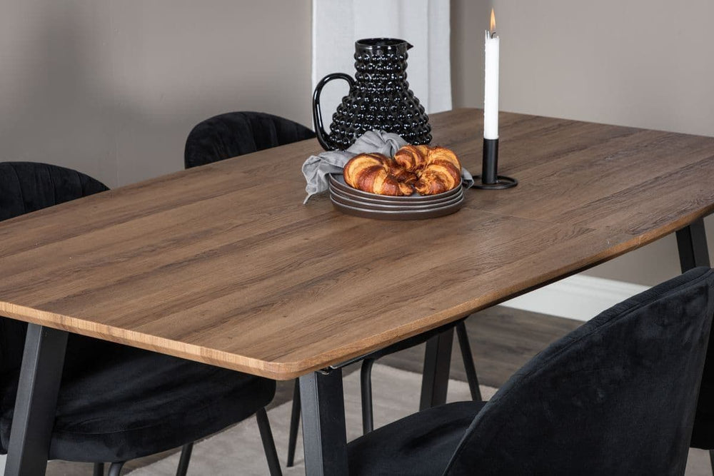 Inca Extendable Rectangular Dining Table | Oak MDF Top with Black Metal Legs, 160–200cm