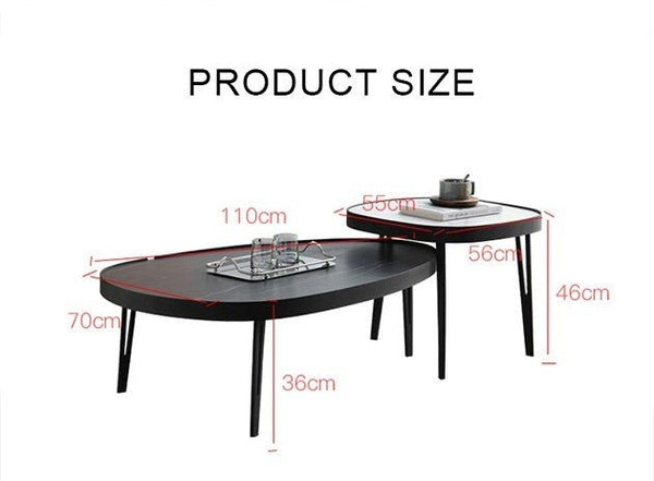 Inca Nesting Coffee Table Set | Sintered Stone Top with Painted Steel Frame | Modern Round Living Room Tables (Black & White) - Sleek Furniture