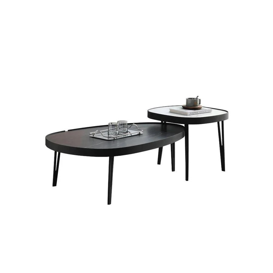 Inca Nesting Coffee Table Set | Sintered Stone Top with Painted Steel Frame | Modern Round Living Room Tables (Black & White) - Sleek Furniture