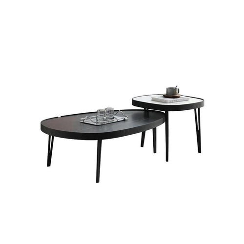 Inca Nesting Coffee Table Set | Sintered Stone Top with Painted Steel Frame | Modern Round Living Room Tables (Black & White) - Sleek Furniture