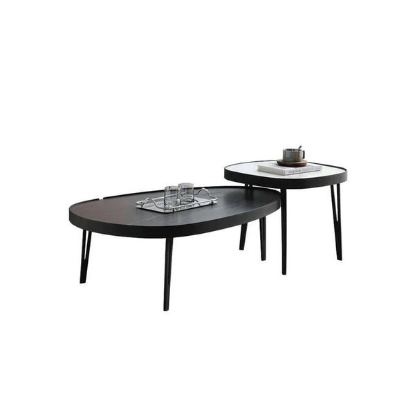 Inca Nesting Coffee Table Set | Sintered Stone Top with Painted Steel Frame | Modern Round Living Room Tables (Black & White) - Sleek Furniture