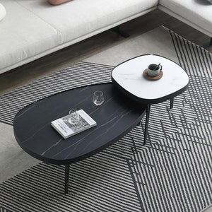 Inca Nesting Coffee Table Set | Sintered Stone Top with Painted Steel Frame | Modern Round Living Room Tables (Black & White) - Sleek Furniture
