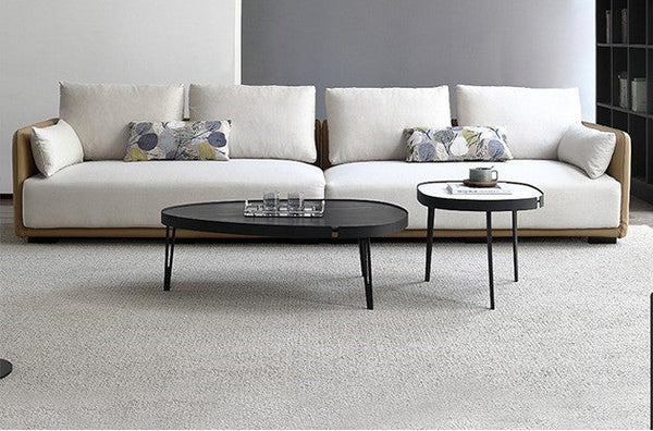 Inca Nesting Coffee Table Set | Sintered Stone Top with Painted Steel Frame | Modern Round Living Room Tables (Black & White) - Sleek Furniture