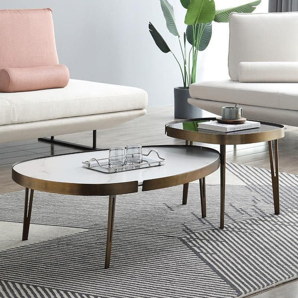 Inca Nesting Coffee Table Set | Sintered Stone Top with Painted Steel Frame | Modern Round Living Room Tables (Black & White) - Sleek Furniture