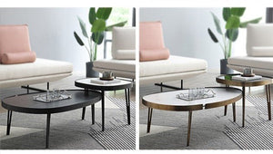 Inca Nesting Coffee Table Set | Sintered Stone Top with Painted Steel Frame | Modern Round Living Room Tables (Black & White) - Sleek Furniture
