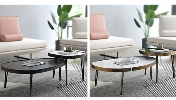 Inca Nesting Coffee Table Set | Sintered Stone Top with Painted Steel Frame | Modern Round Living Room Tables (Black & White) - Sleek Furniture