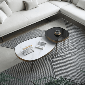 Inca Nesting Coffee Table Set | Sintered Stone Top with Painted Steel Frame | Modern Round Living Room Tables (Black & White) - Sleek Furniture