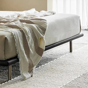 Ines Floating Bed – King / Super King Size Luxury Bed Frame in Real Leather, Modern Contemporary Design, Black Upholstered Platform Bed with Wooden & Steel Structure - Sleek Furniture