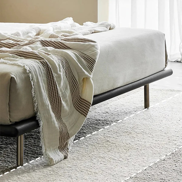 Ines Floating Bed – King / Super King Size Luxury Bed Frame in Real Leather, Modern Contemporary Design, Black Upholstered Platform Bed with Wooden & Steel Structure - Sleek Furniture