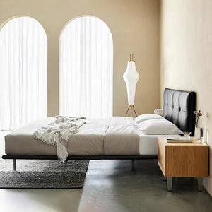 Ines Floating Bed – King / Super King Size Luxury Bed Frame in Real Leather, Modern Contemporary Design, Black Upholstered Platform Bed with Wooden & Steel Structure - Sleek Furniture