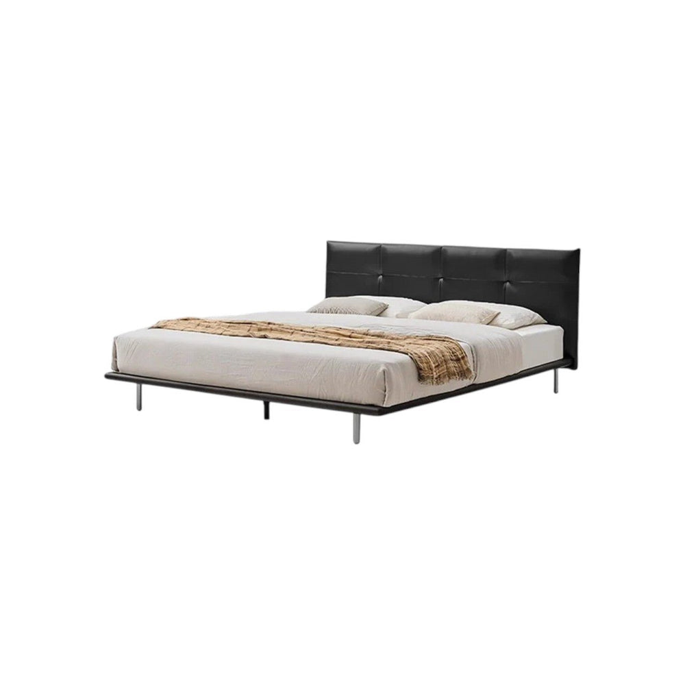 Ines Floating Bed – King / Super King Size Luxury Bed Frame in Real Leather, Modern Contemporary Design, Black Upholstered Platform Bed with Wooden & Steel Structure - Sleek Furniture