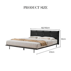 Ines Floating Bed – King / Super King Size Luxury Bed Frame in Real Leather, Modern Contemporary Design, Black Upholstered Platform Bed with Wooden & Steel Structure - Sleek Furniture