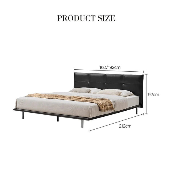 Ines Floating Bed – King / Super King Size Luxury Bed Frame in Real Leather, Modern Contemporary Design, Black Upholstered Platform Bed with Wooden & Steel Structure - Sleek Furniture