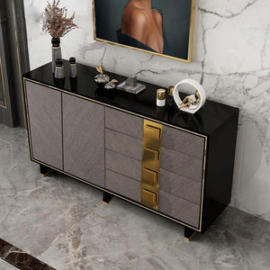IS82 Large Sideboard Cabinet Grey & Gold Modern Storage Unit with Doors & Shelves - Sleek Furniture