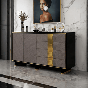 IS82 Large Sideboard Cabinet Grey & Gold Modern Storage Unit with Doors & Shelves - Sleek Furniture