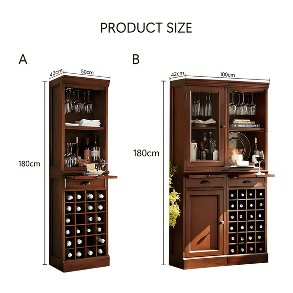Ivanna Wooden Wine Cabinet with Wine Rack – Modern Kitchen Sideboard with Glass Storage, Walnut & Black Finish MDF Wine Cabinet with Stainless Steel Frame - Sleek Furniture