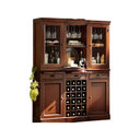 Ivanna Wooden Wine Cabinet with Wine Rack – Modern Kitchen Sideboard with Glass Storage, Walnut & Black Finish MDF Wine Cabinet with Stainless Steel Frame - Sleek Furniture