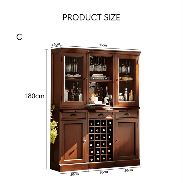 Ivanna Wooden Wine Cabinet with Wine Rack – Modern Kitchen Sideboard with Glass Storage, Walnut & Black Finish MDF Wine Cabinet with Stainless Steel Frame - Sleek Furniture