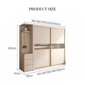 Jansen Sliding Door Wardrobe in Cream Finish – Modern MDF Storage Closet with Space - Saving Sliding Doors for Bedroom Organization - Sleek Furniture