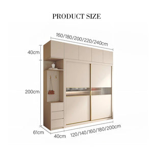 Jansen Sliding Door Wardrobe in Cream Finish – Modern MDF Storage Closet with Space - Saving Sliding Doors for Bedroom Organization - Sleek Furniture