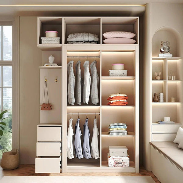 Jansen Sliding Door Wardrobe in Cream Finish – Modern MDF Storage Closet with Space - Saving Sliding Doors for Bedroom Organization - Sleek Furniture