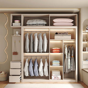 Jansen Sliding Door Wardrobe in Cream Finish – Modern MDF Storage Closet with Space - Saving Sliding Doors for Bedroom Organization - Sleek Furniture