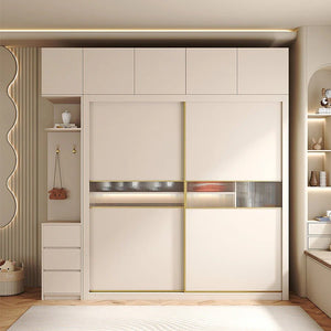 Jansen Sliding Door Wardrobe in Cream Finish – Modern MDF Storage Closet with Space - Saving Sliding Doors for Bedroom Organization - Sleek Furniture