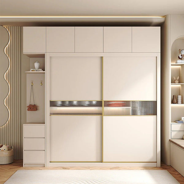 Jansen Sliding Door Wardrobe in Cream Finish – Modern MDF Storage Closet with Space - Saving Sliding Doors for Bedroom Organization - Sleek Furniture