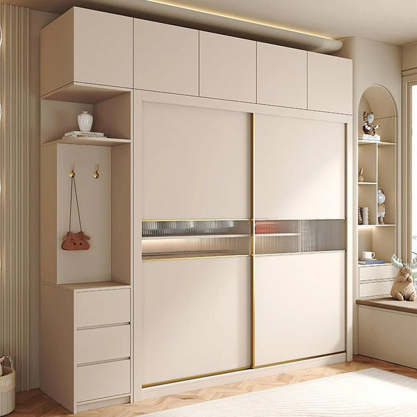 Jansen Sliding Door Wardrobe in Cream Finish – Modern MDF Storage Closet with Space - Saving Sliding Doors for Bedroom Organization - Sleek Furniture