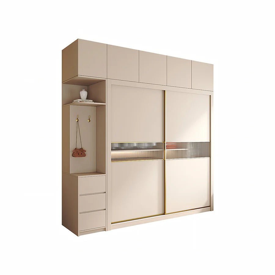 Jansen Sliding Door Wardrobe in Cream Finish – Modern MDF Storage Closet with Space - Saving Sliding Doors for Bedroom Organization - Sleek Furniture