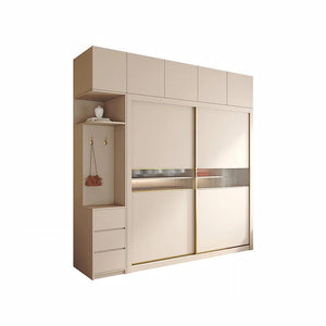 Jansen Sliding Door Wardrobe in Cream Finish – Modern MDF Storage Closet with Space - Saving Sliding Doors for Bedroom Organization - Sleek Furniture