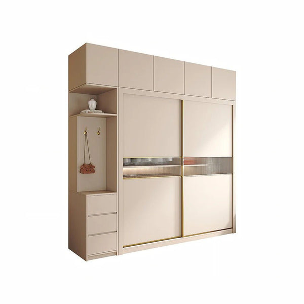 Jansen Sliding Door Wardrobe in Cream Finish – Modern MDF Storage Closet with Space - Saving Sliding Doors for Bedroom Organization - Sleek Furniture