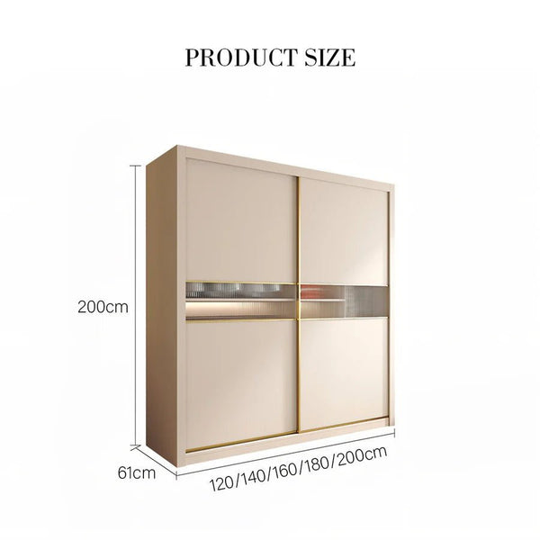 Jansen Sliding Door Wardrobe in Cream Finish – Modern MDF Storage Closet with Space - Saving Sliding Doors for Bedroom Organization - Sleek Furniture