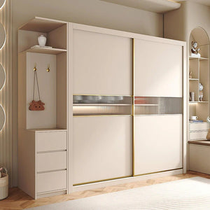 Jansen Sliding Door Wardrobe in Cream Finish – Modern MDF Storage Closet with Space - Saving Sliding Doors for Bedroom Organization - Sleek Furniture