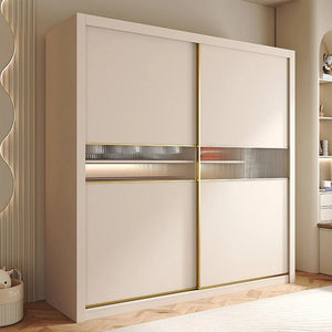 Jansen Sliding Door Wardrobe in Cream Finish – Modern MDF Storage Closet with Space - Saving Sliding Doors for Bedroom Organization - Sleek Furniture
