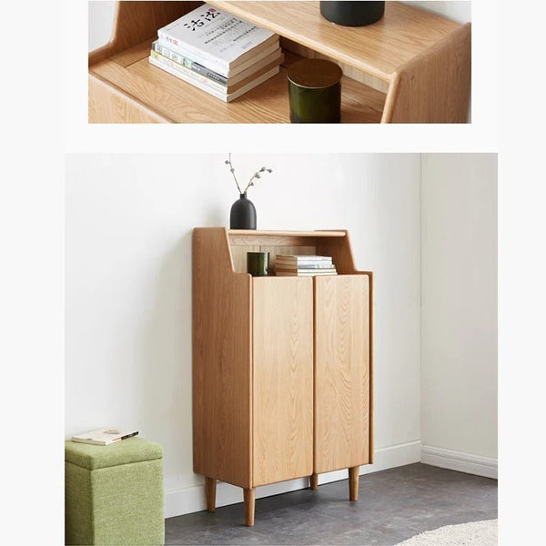 Jasper Modern Entryway Shoe Storage Cabinet in Light Oak Wood Finish - Sleek Furniture