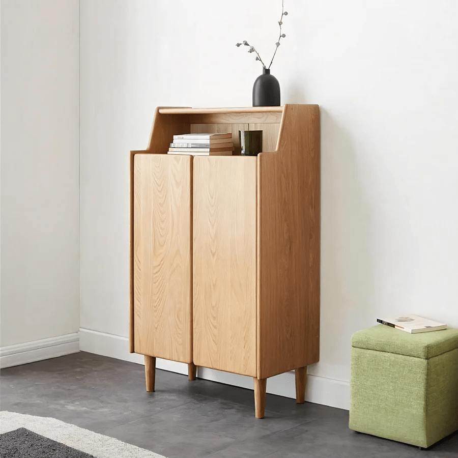 Jasper Modern Entryway Shoe Storage Cabinet in Light Oak Wood Finish - Sleek Furniture