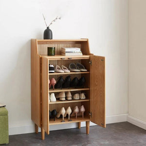Jasper Modern Entryway Shoe Storage Cabinet in Light Oak Wood Finish - Sleek Furniture