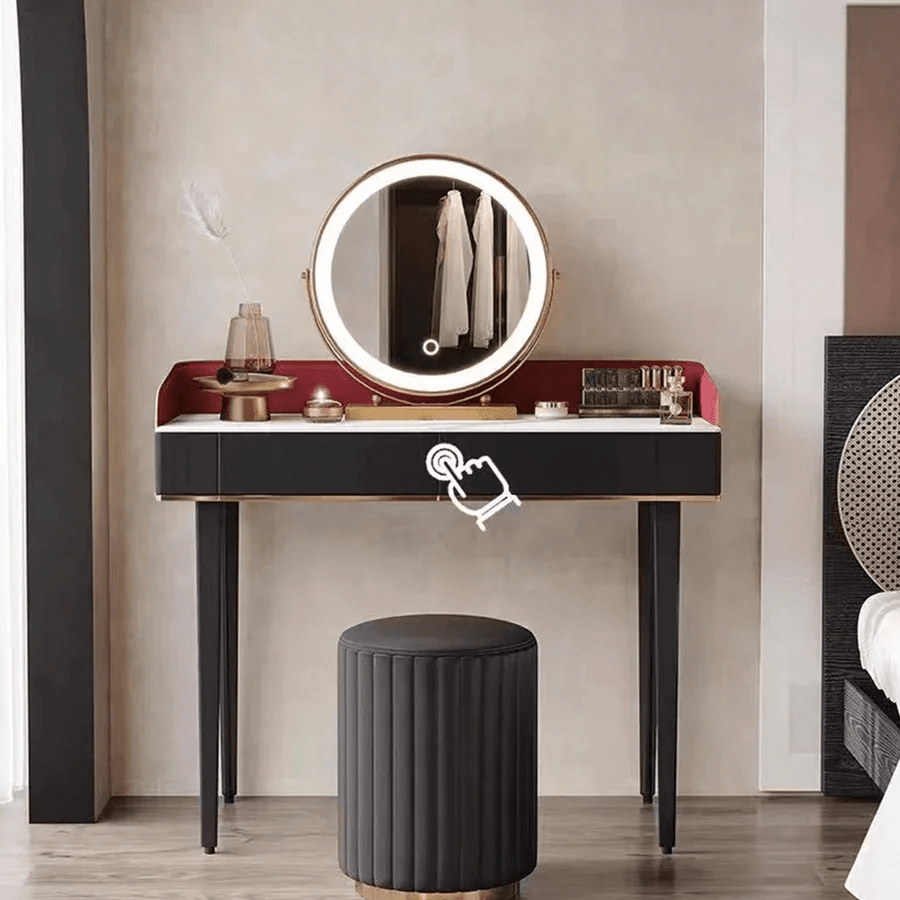 Jaxon Modern Dressing Table with Mirror, MDF Bedroom Vanity Table, Contemporary Makeup Desk with Storage Surface - Sleek Furniture