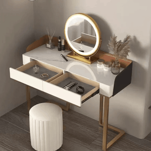 Jaxon Modern Dressing Table with Mirror, MDF Bedroom Vanity Table, Contemporary Makeup Desk with Storage Surface - Sleek Furniture