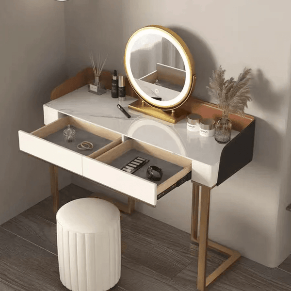 Jaxon Modern Dressing Table with Mirror, MDF Bedroom Vanity Table, Contemporary Makeup Desk with Storage Surface - Sleek Furniture