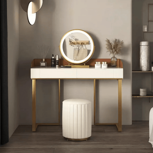 Jaxon Modern Dressing Table with Mirror, MDF Bedroom Vanity Table, Contemporary Makeup Desk with Storage Surface - Sleek Furniture