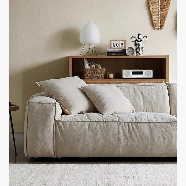 Jerome 3 Seater Modular Sofa in Cotton Linen Fabric – Contemporary Modern Upholstered Living Room Couch, Off White - Sleek Furniture