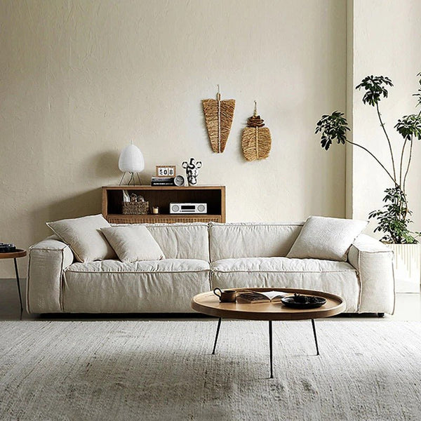 Jerome 3 Seater Modular Sofa in Cotton Linen Fabric – Contemporary Modern Upholstered Living Room Couch, Off White - Sleek Furniture