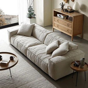 Jerome 4 Seater Modular Sofa in Cotton Linen Fabric – Contemporary Modern Upholstered Living Room Couch, Off White - Sleek Furniture